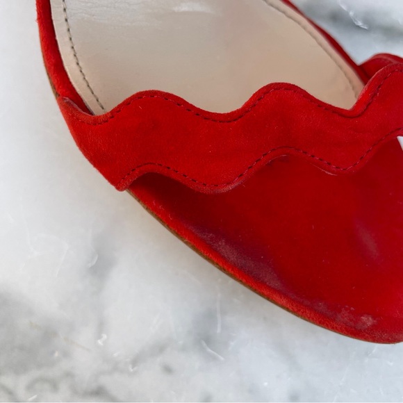 Prada red suede triple strap wavy scalloped sandal size IT 39 US 9 - Picture 8 of 16